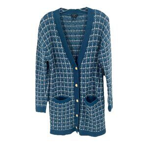 Talbot Merino Wool Blue Plaid Long Line Cardigan Sz Medium Petite Grandmacore